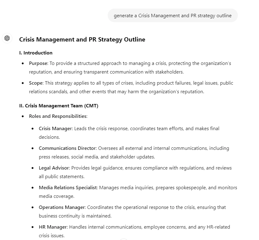 chatgpt in marketing, generates a crisis strategy
